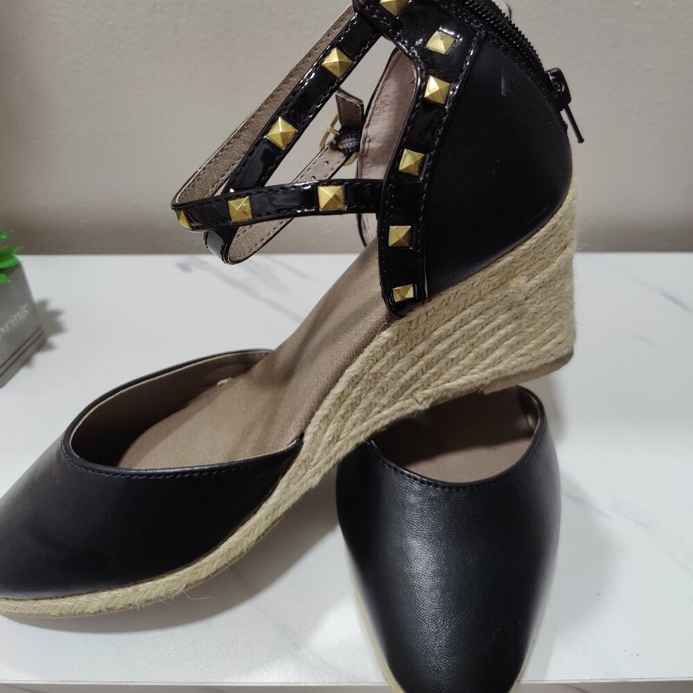 Rialto Black & Gold studded wedges